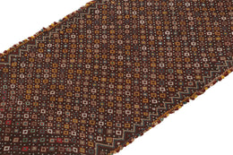 Vintage Tribal Kilim In Brown With Polychromatic Diamond Patterns