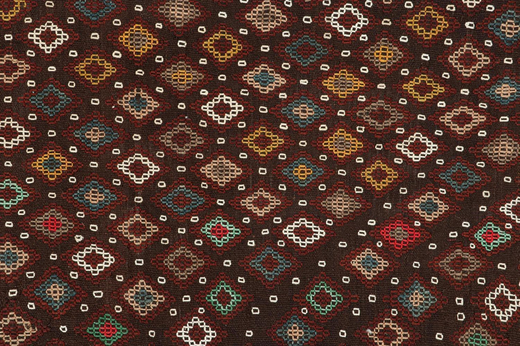 Vintage Tribal Kilim In Brown With Polychromatic Diamond Patterns