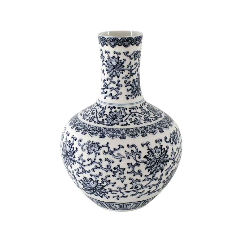 Blue and White Twisted Lotus Globular Vase