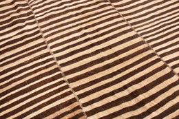 Vintage Geometric Striped Beige Brown Wool Persian Kilim Rug - 12282