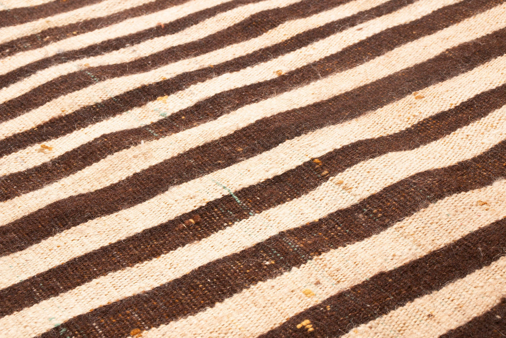 Vintage Geometric Striped Beige Brown Wool Persian Kilim Rug - 12282