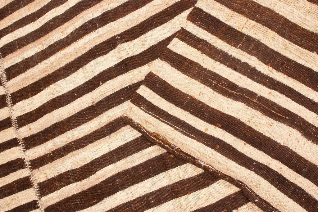 Vintage Geometric Striped Beige Brown Wool Persian Kilim Rug - 12282