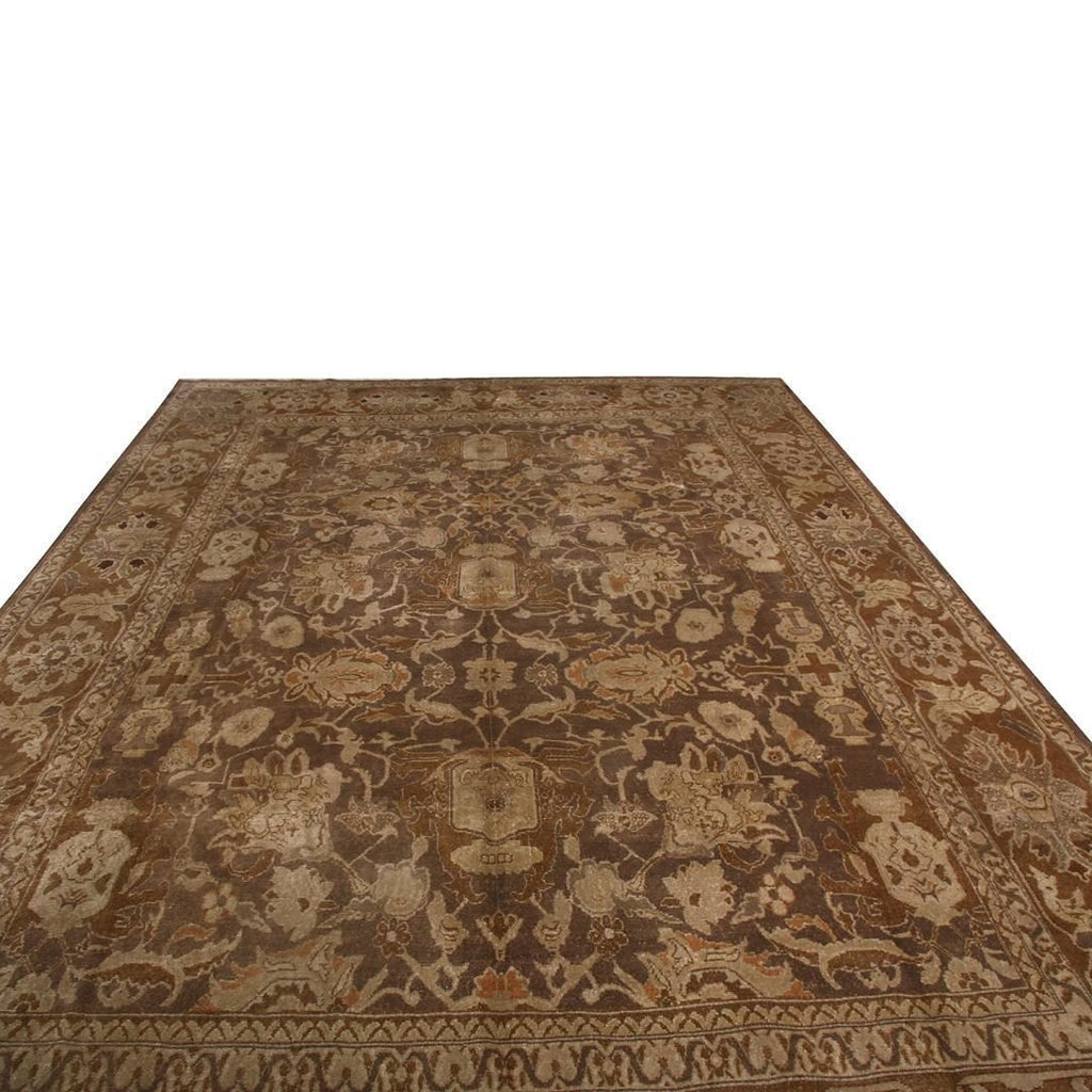 Vintage Mid Century Sultanabad Beige Brown Wool Persian Rug 12312