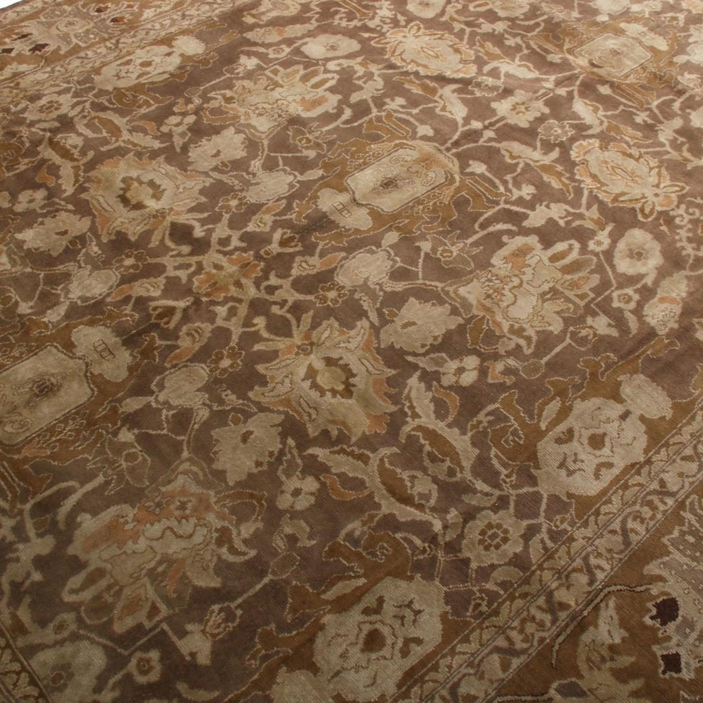 Vintage Mid Century Sultanabad Beige Brown Wool Persian Rug 12312