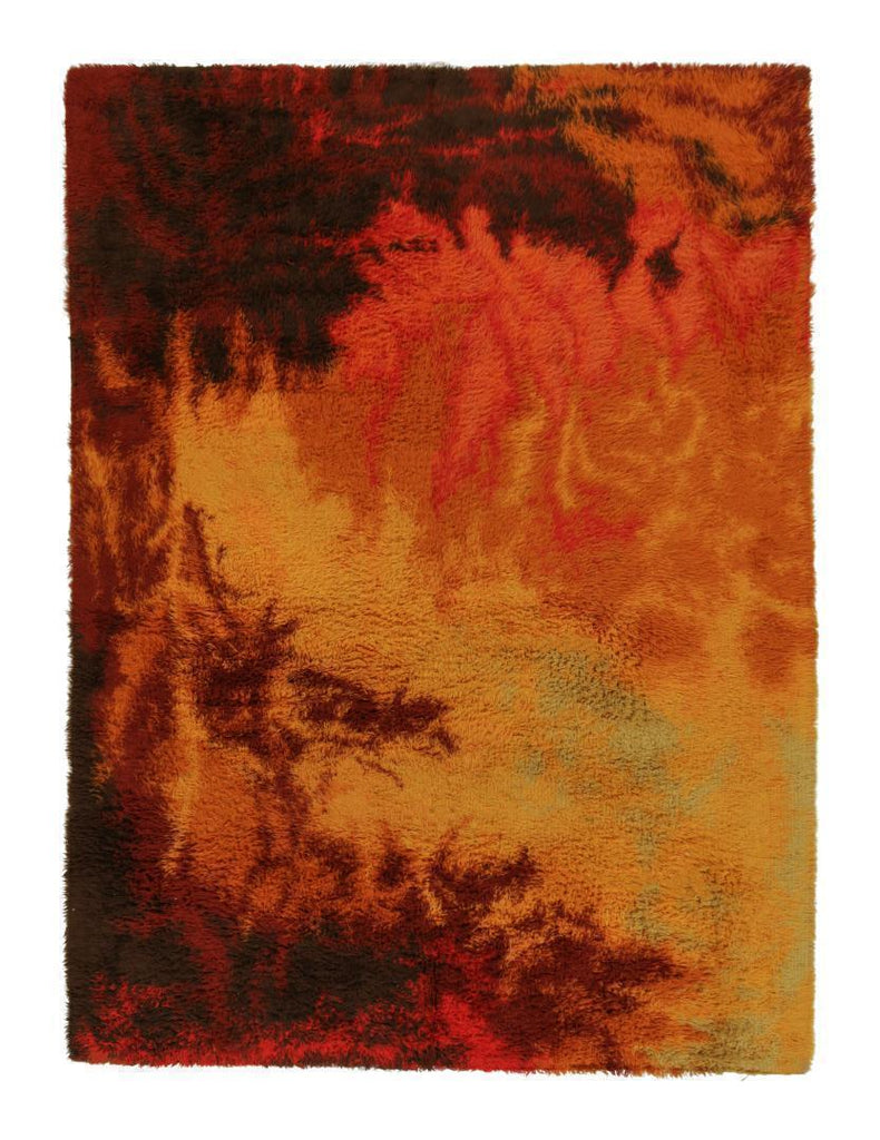 Vintage Ege Rya Scandinavian Rug In A Fiery Abstract Pattern