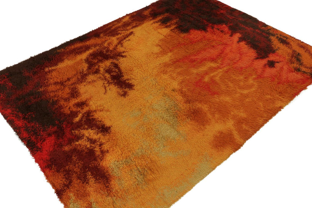 Vintage Ege Rya Scandinavian Rug In A Fiery Abstract Pattern