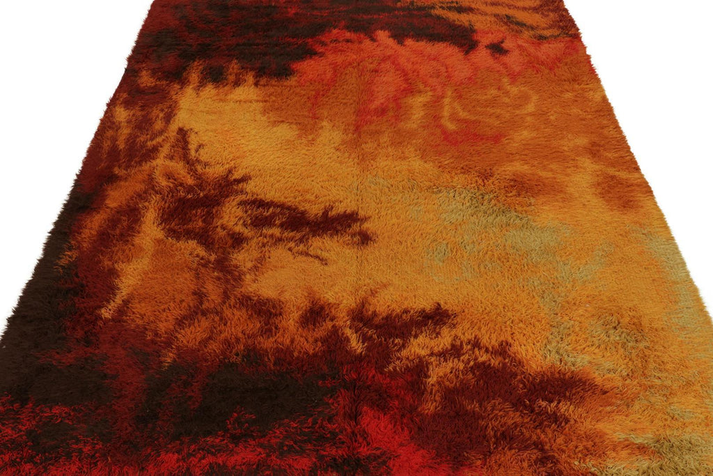 Vintage Ege Rya Scandinavian Rug In A Fiery Abstract Pattern