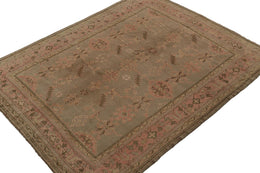 Vintage Oushak Rug With Beige Brown And Pink Floral Patterns