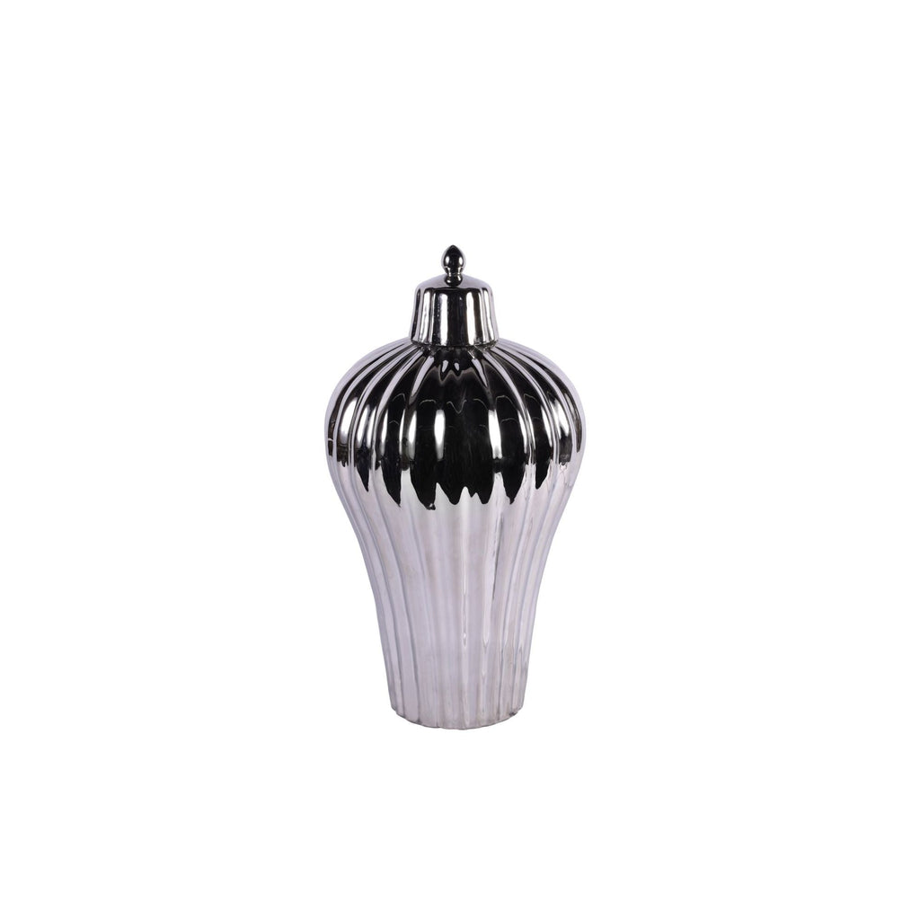 Fluted Lidded Prunus Vase Silver