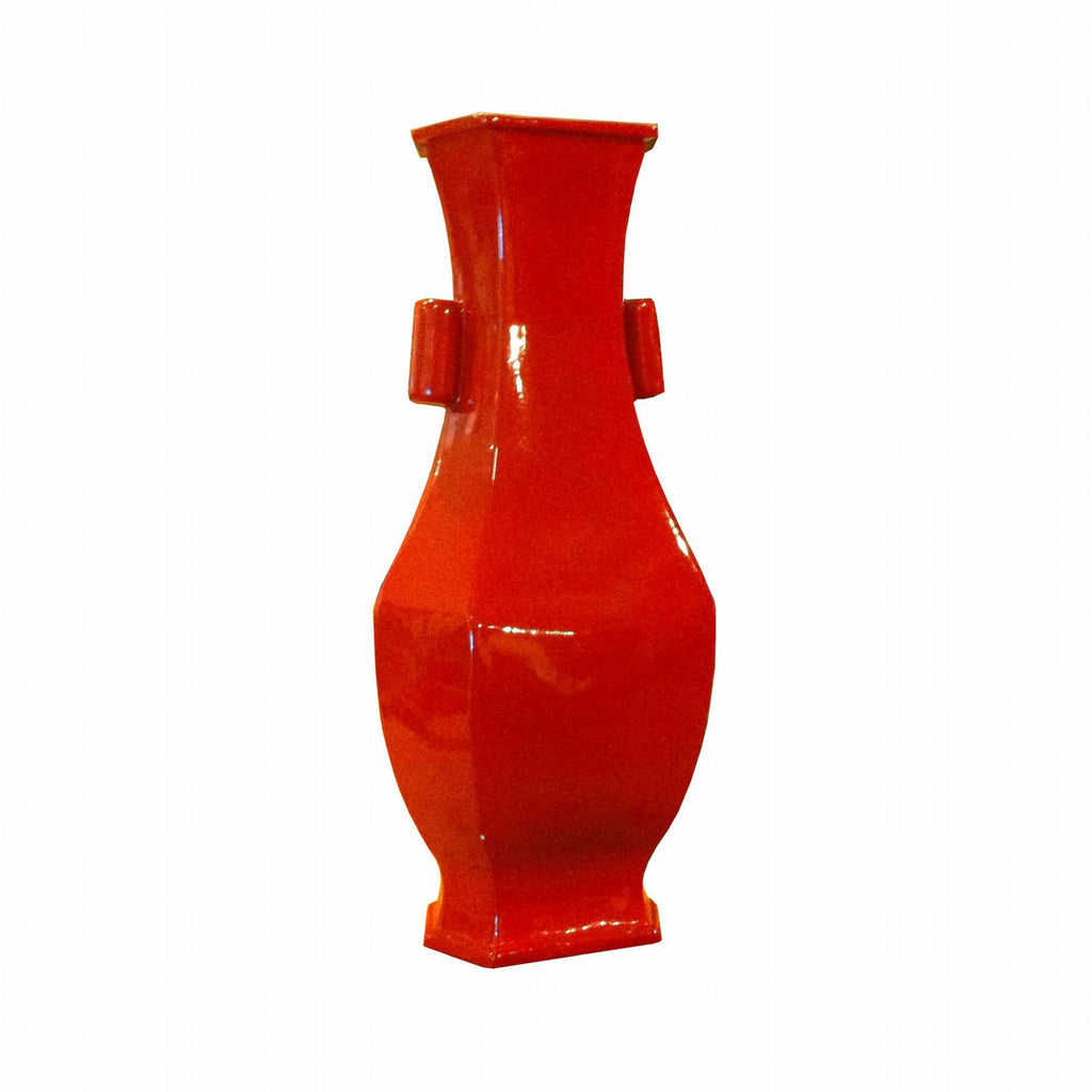 Hex Vase Wide Lip Cinnabar Red