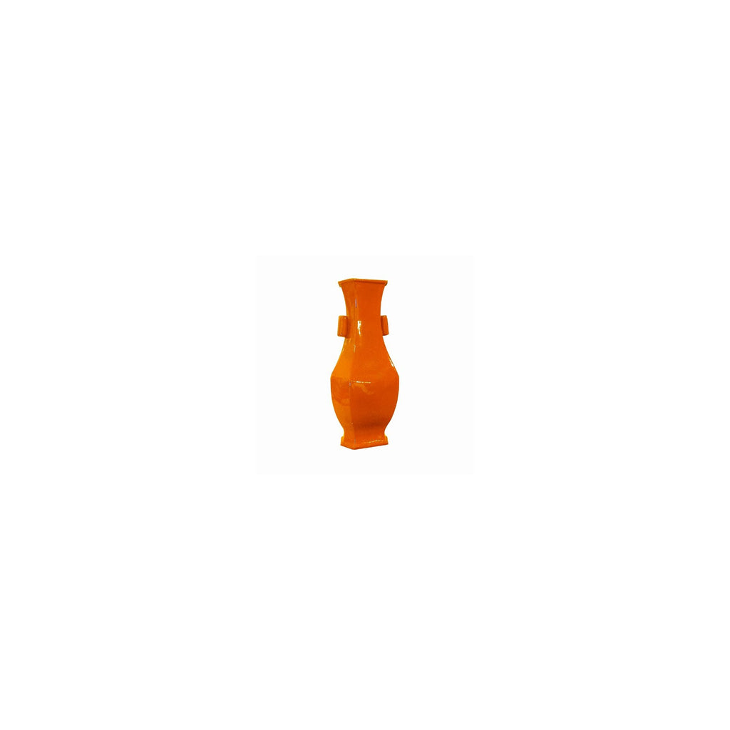 Hex Vase Wide Lip Orange Crackle