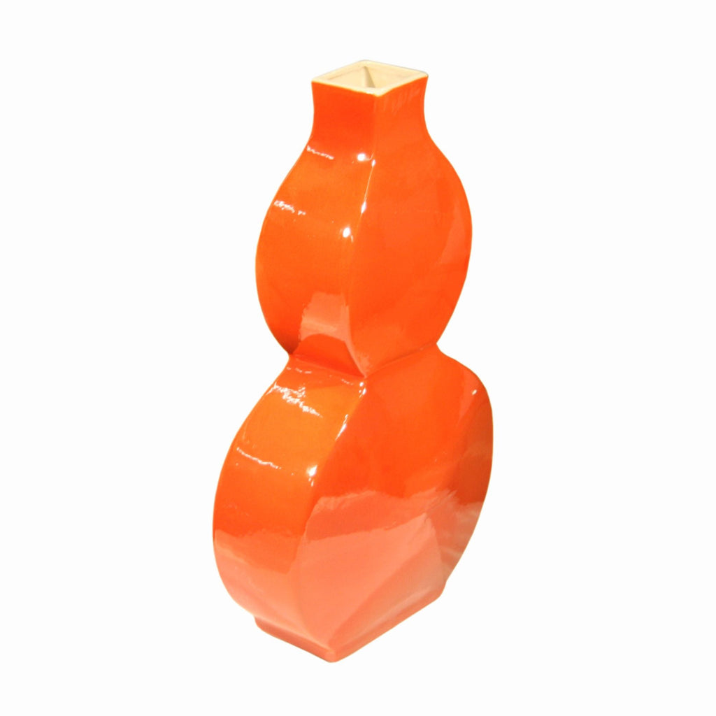 Flat Gourd Vase Orange Crackle