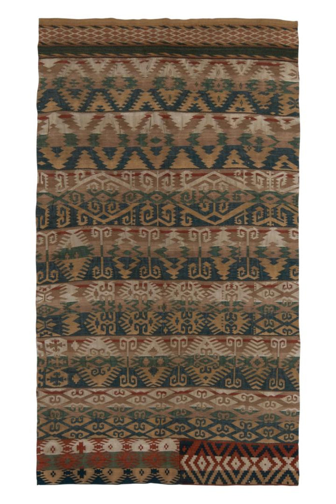 Vintage Jajim Kilim Rug In Beige Brown Blue And Green Tribal Geometric Patterns