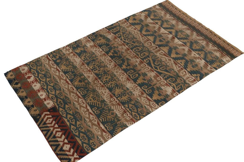 Vintage Jajim Kilim Rug In Beige Brown Blue And Green Tribal Geometric Patterns