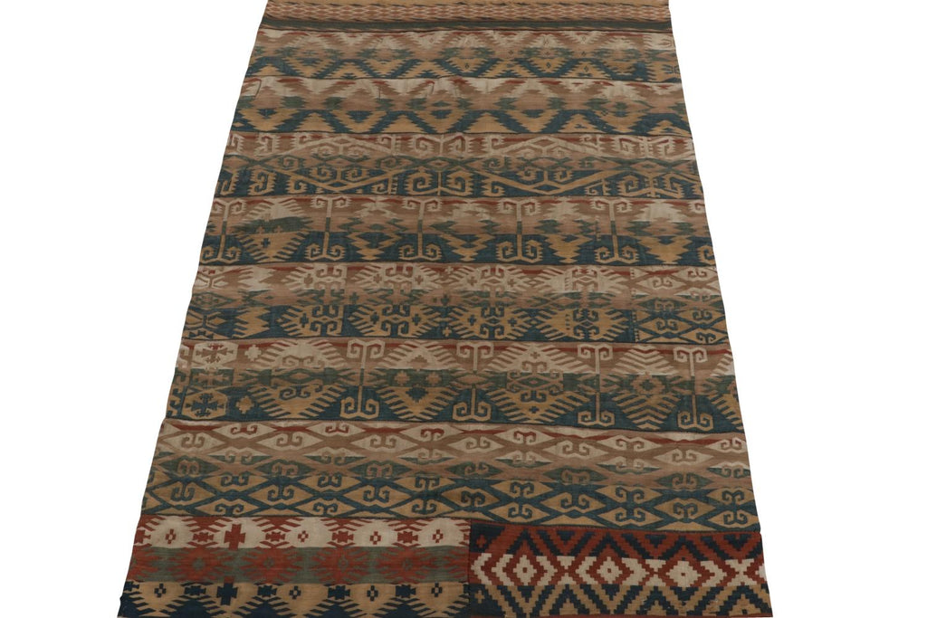 Vintage Jajim Kilim Rug In Beige Brown Blue And Green Tribal Geometric Patterns