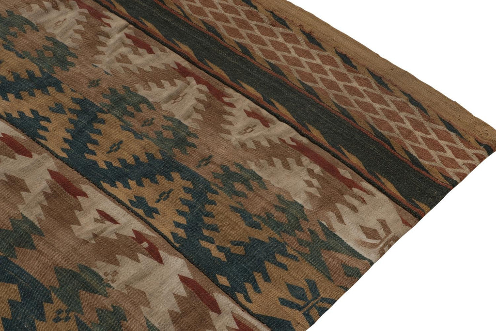 Vintage Jajim Kilim Rug In Beige Brown Blue And Green Tribal Geometric Patterns