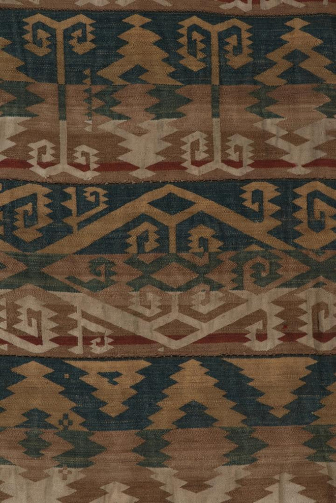 Vintage Jajim Kilim Rug In Beige Brown Blue And Green Tribal Geometric Patterns