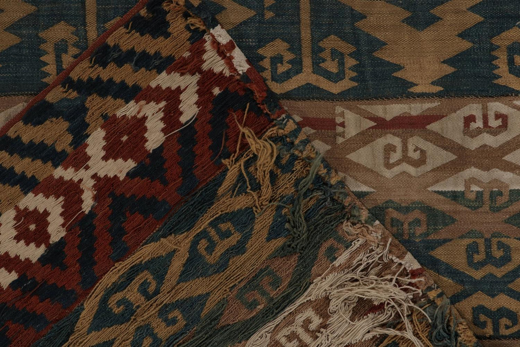 Vintage Jajim Kilim Rug In Beige Brown Blue And Green Tribal Geometric Patterns