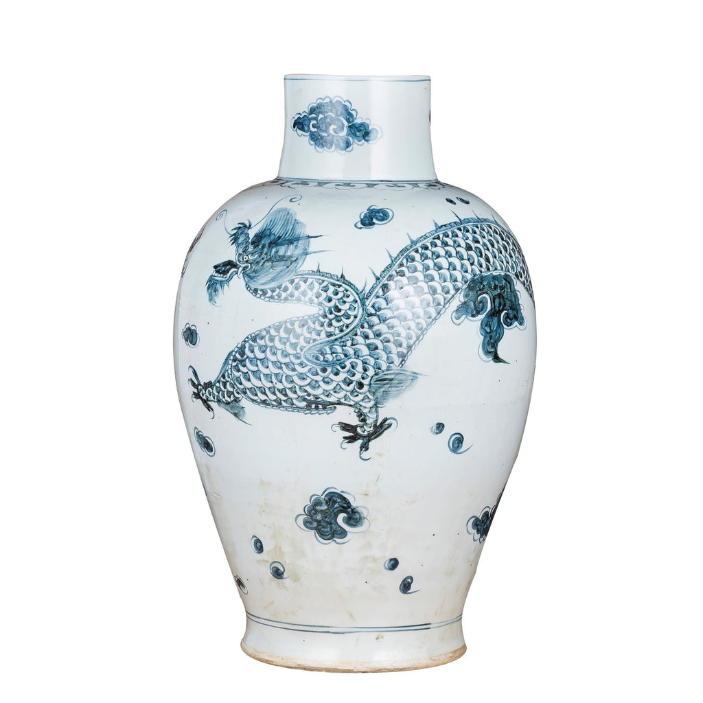 Indigo Baluster Vase Dragon Motif