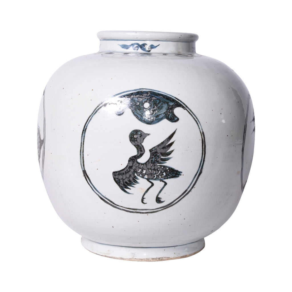 Indigo Medallion Jar Crane Turtle Motif