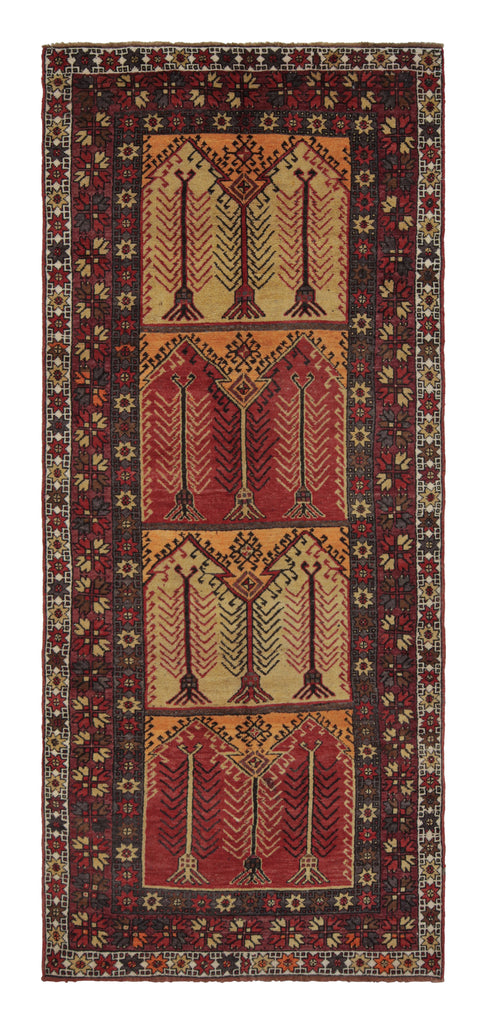 Vintage Konya Rug Mid Century Red Black Gold All Over Geometric Pattern 12590