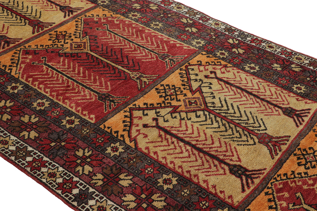 Vintage Konya Rug Mid Century Red Black Gold All Over Geometric Pattern 12590