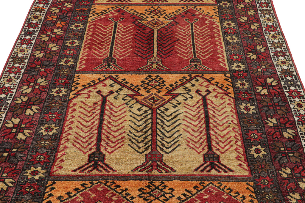 Vintage Konya Rug Mid Century Red Black Gold All Over Geometric Pattern 12590