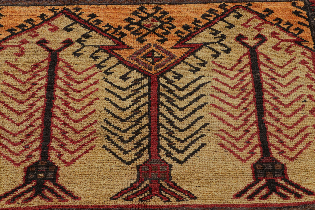 Vintage Konya Rug Mid Century Red Black Gold All Over Geometric Pattern 12590