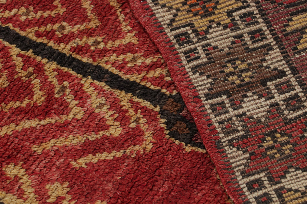 Vintage Konya Rug Mid Century Red Black Gold All Over Geometric Pattern 12590