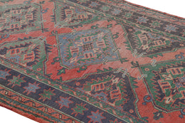 Vintage Oushak Geometric Floral Orange Green And Blue Wool Rug 12591