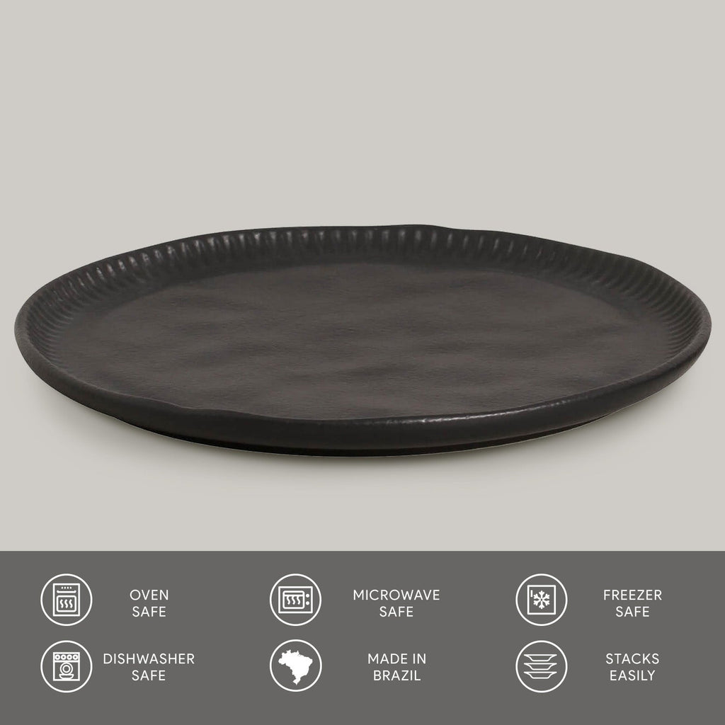 Matte Black Linhas Dinner Plates, Set of 6