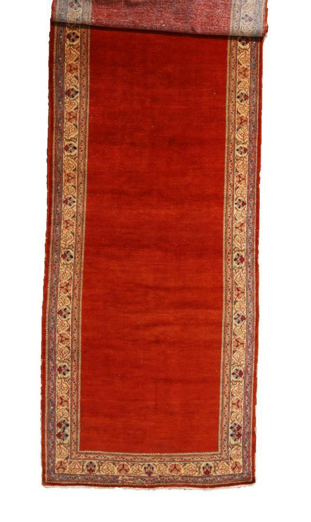 Vintage Mahal Red And Beige Wool Persian Runner With Open Field 12743