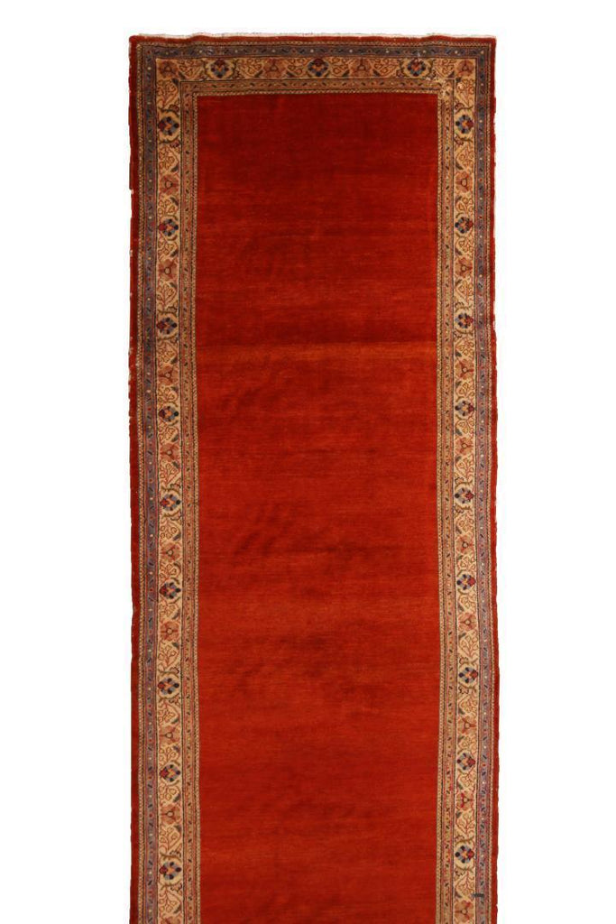 Vintage Mahal Red And Beige Wool Persian Runner With Open Field 12743