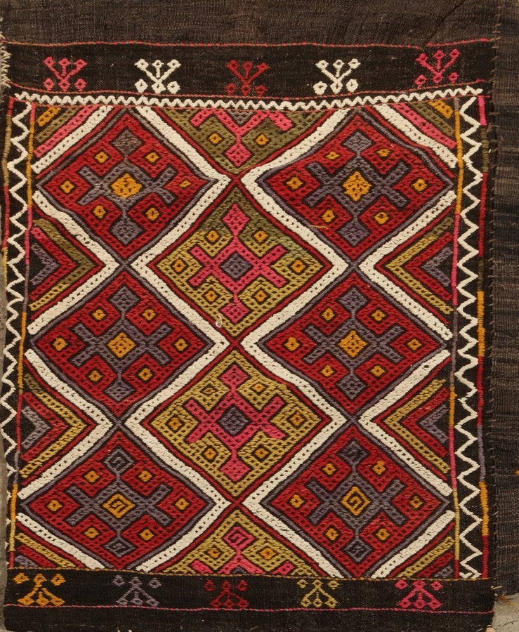 Antique Saddle Style Geometric Brown Red And Multicolor Wool Rug - 12767