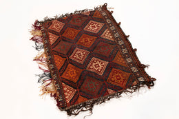 Antique Geometric Beige Brown Blue And Red Wool Kilim Rug - 12768