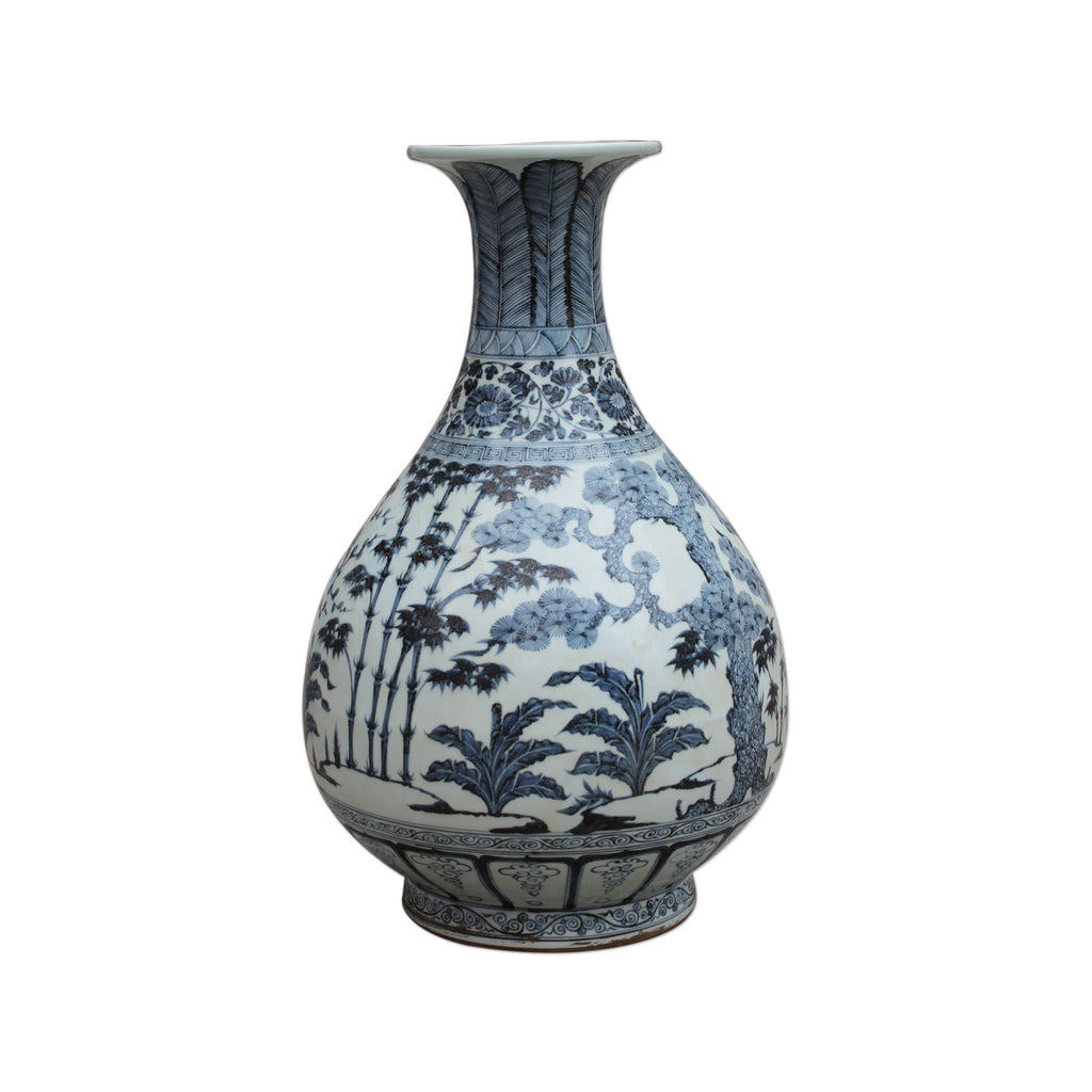 Blue and White Ming Pear-shaped Vase Pine Bamboo and Plum Motif