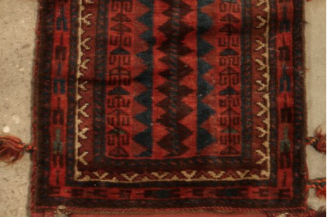 Antique Geometric Brown Red And Blue Wool Persian Kilim - 12782