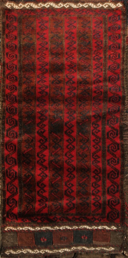 Antique Geometric Striped Brown Red And Blue Wool Persian Kilim Bag Rug & Ornament - 12791