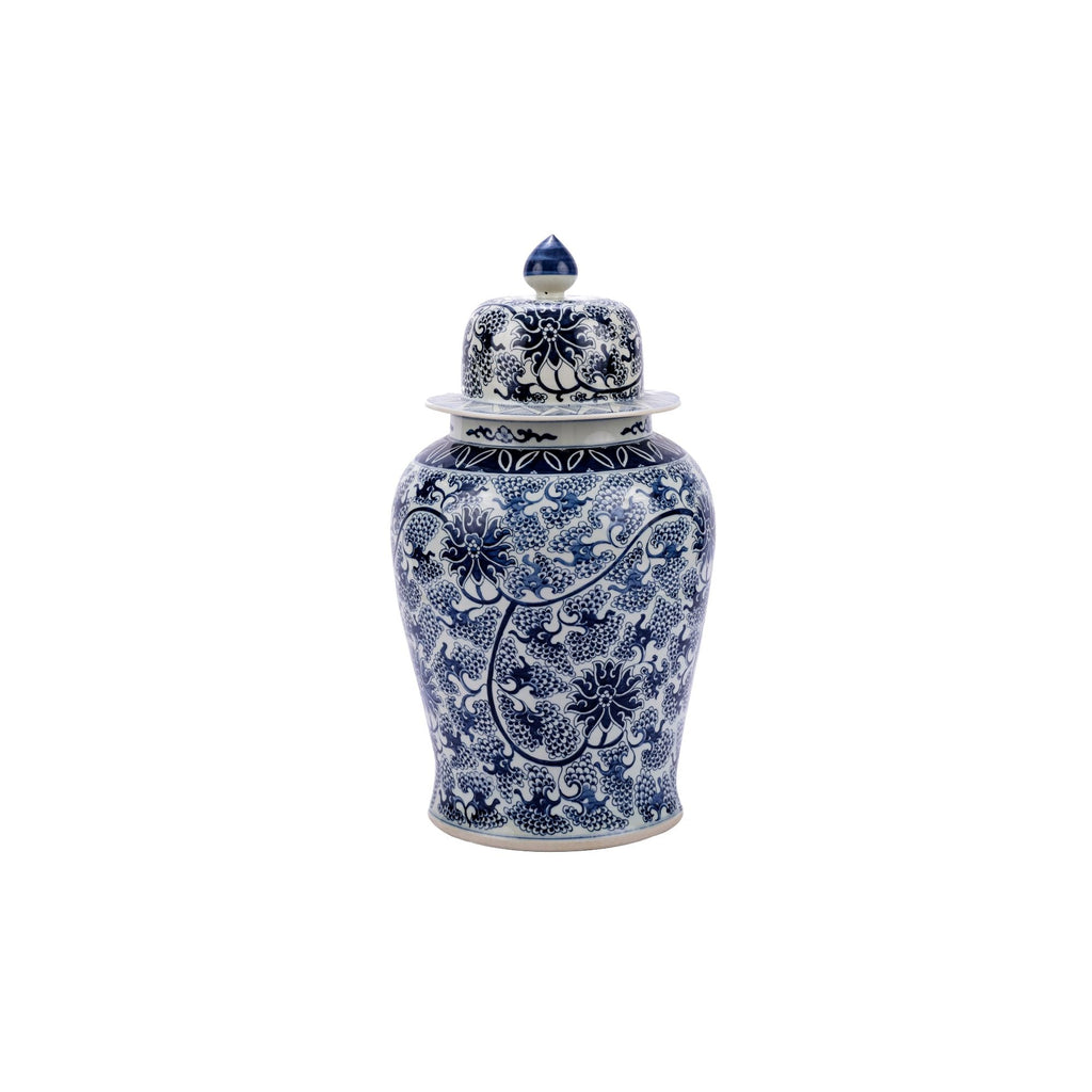 Blue and White Peacock Lotus Temple Jar XL
