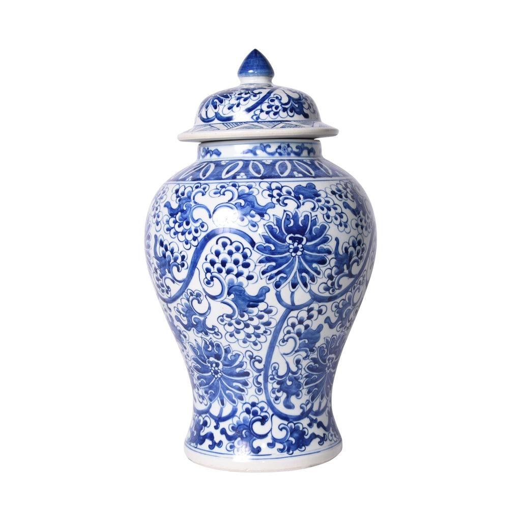 Blue and White Peacock Lotus Temple Jar