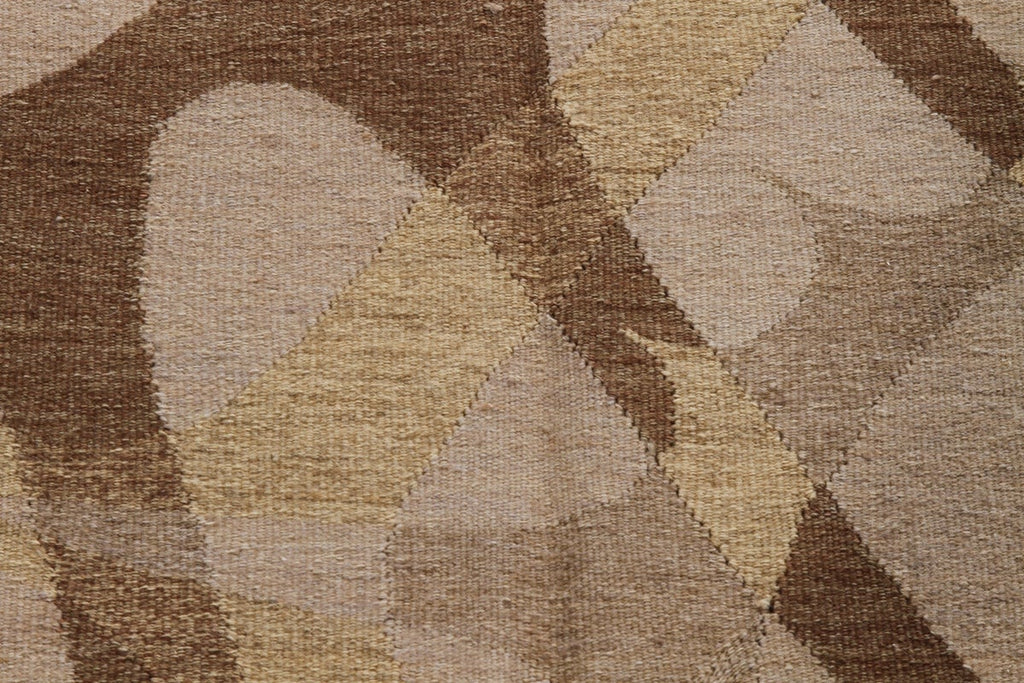 Modern Geometric Deco Style Beige Brown Wool Flat Weave Rug - 12977