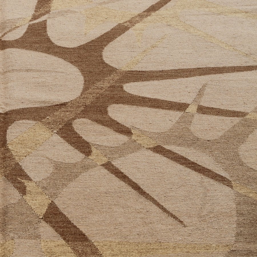 Modern Geometric Deco Style Beige Brown Wool Flat Weave Rug - 12977