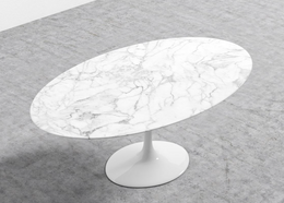 Tulip Table Oval, White Carrara Marble