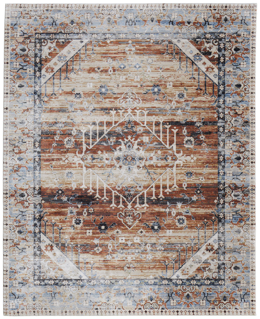 Melrose Transitional Distressed Ivory Red Blue Area Rug (7'10" x 10'3")