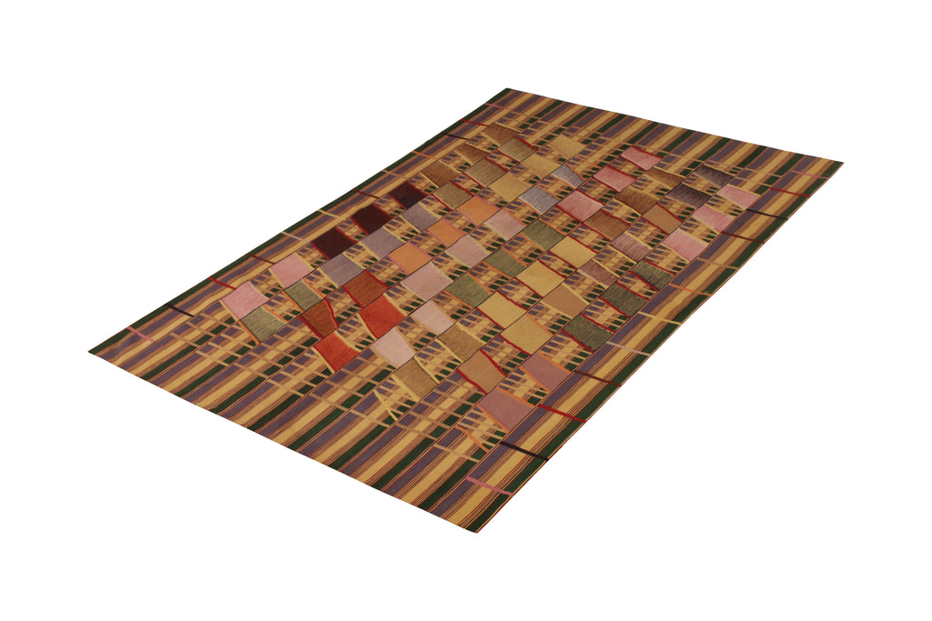 Modern Flat Weave Rug In Beige-Brown Art Deco Kilim Rug Design - 13015