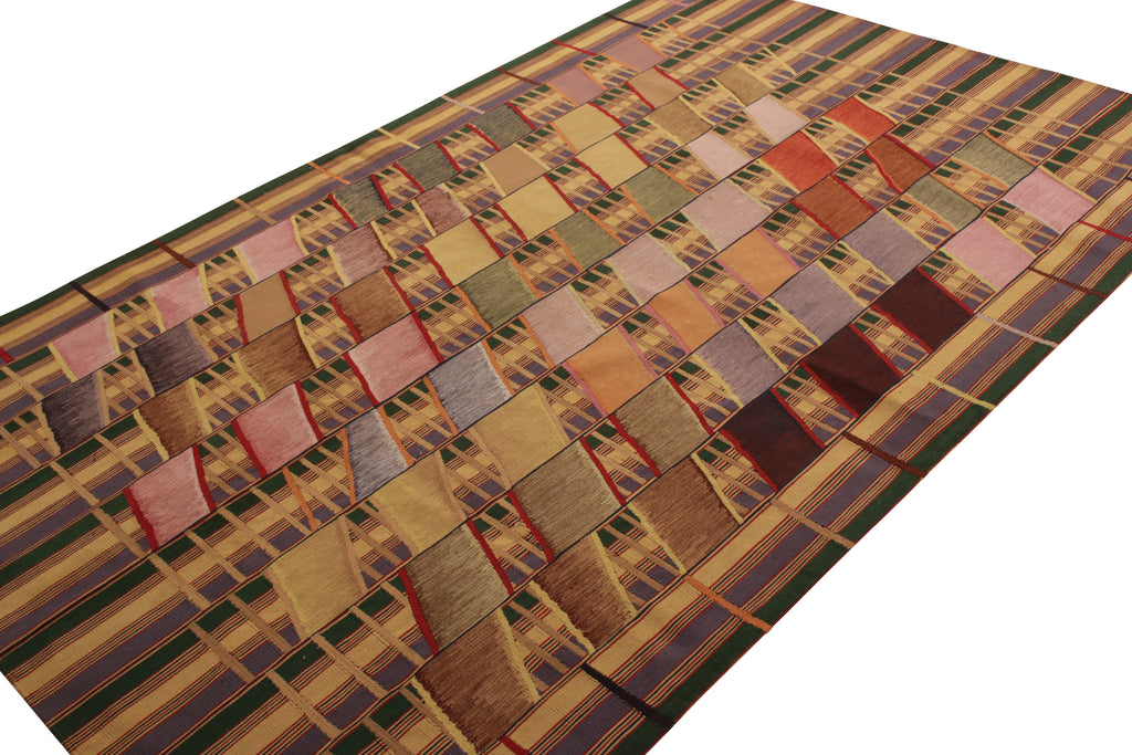 Modern Flat Weave Rug In Beige-Brown Art Deco Kilim Rug Design - 13015