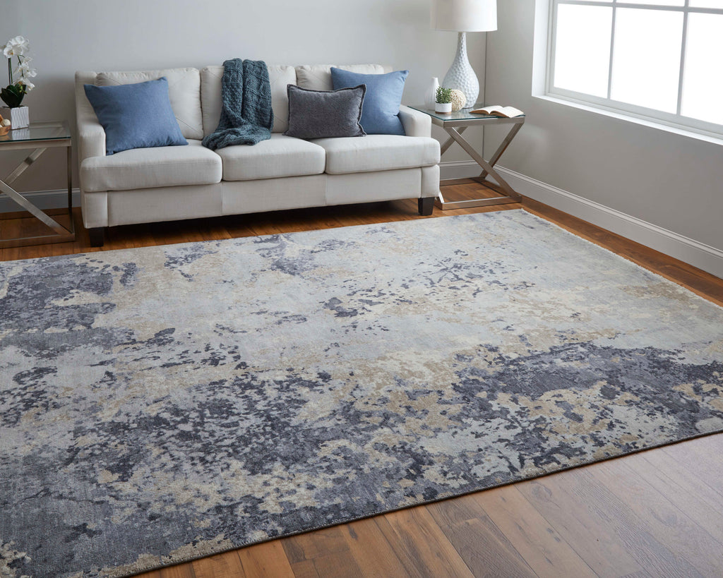 Marinn Modern Abstract Gray Ivory Tan Area Rug (7'9" x 9'9")