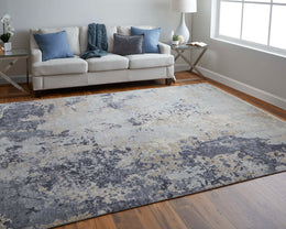 Marinn Modern Abstract Gray Ivory Tan Area Rug (8'6" x 11'6")