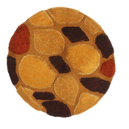 Vintage Geometric Gold Brown And Orange Wool Shag Pile Circle Rug 13169