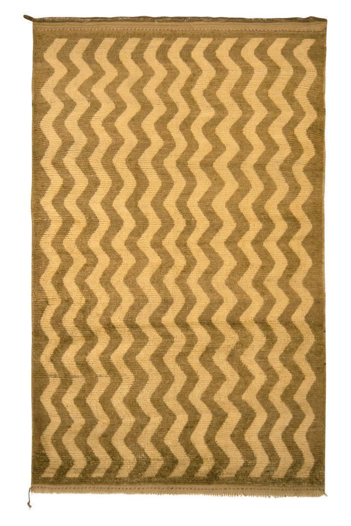 1950s Vintage Mid-Century Tulu Rug Beige Brown Chevron Striped Pattern 13283